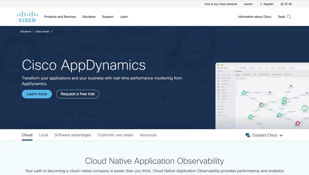 AppDynamics homepage