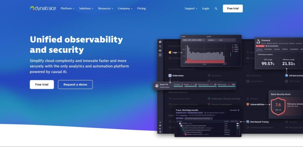 Dynatrace homepage