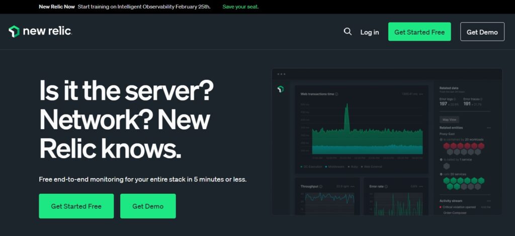 New Relic homepage