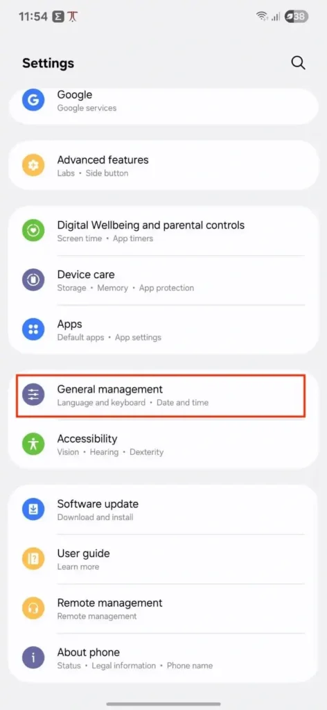 Android general settings