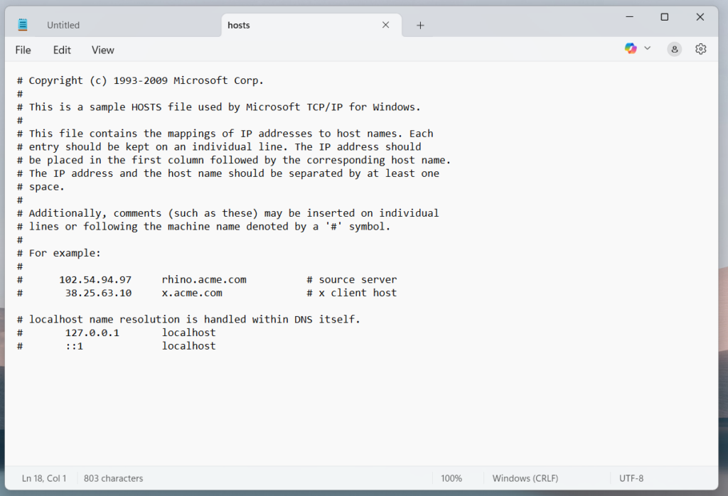 open hosts file