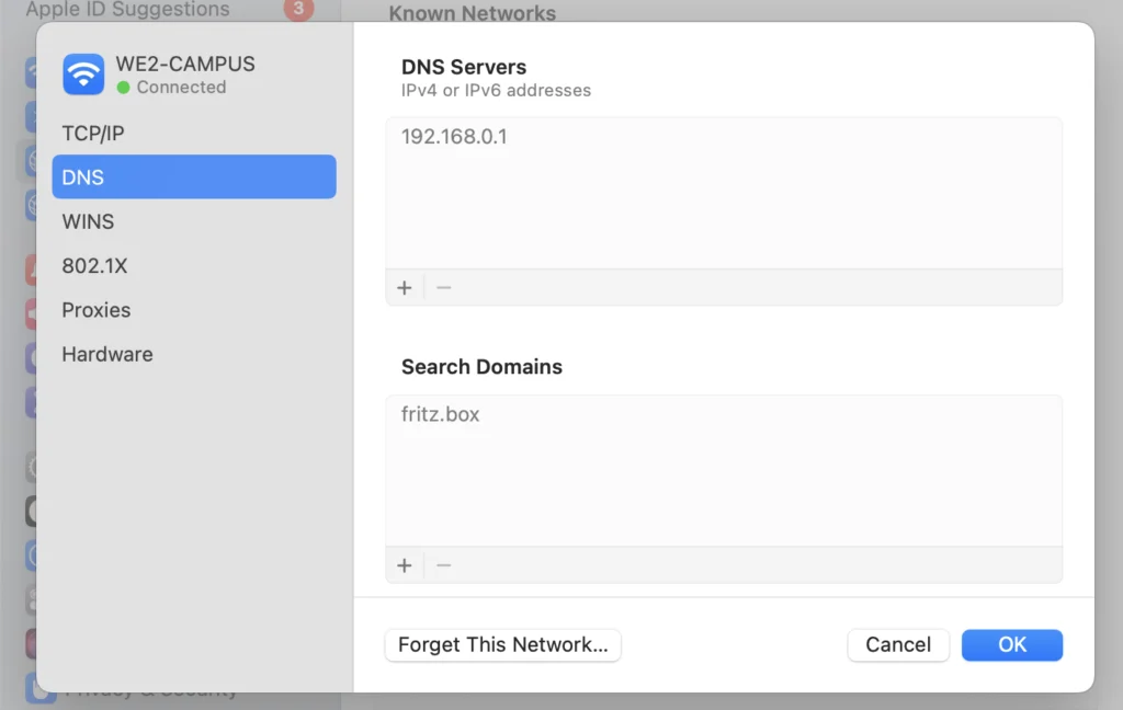 macOS DNS tab