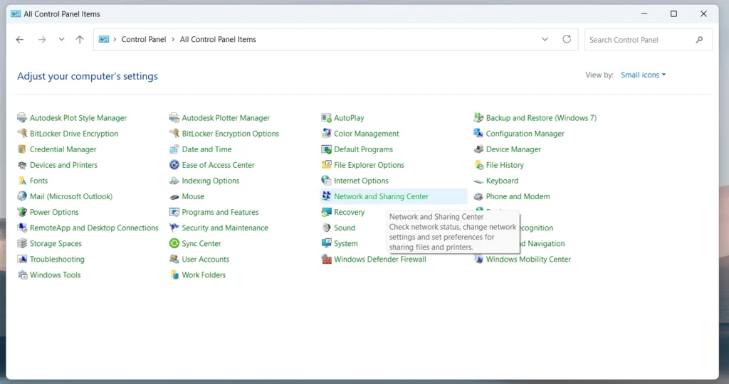 Windows control panel