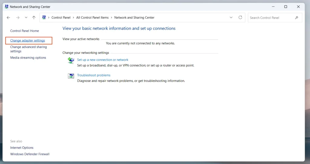 Windows - change adapter settings