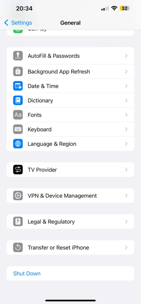 iOS settings