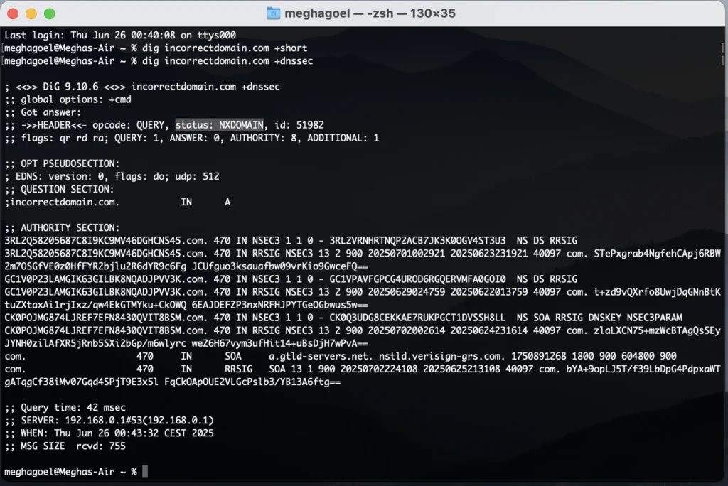 The dig command gives “NXDOMAIN” error