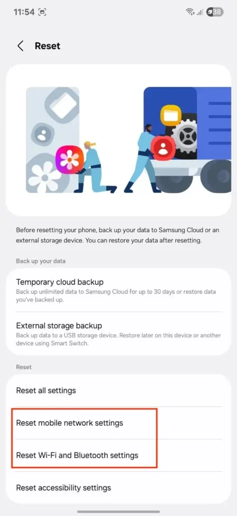 Android reset network settings