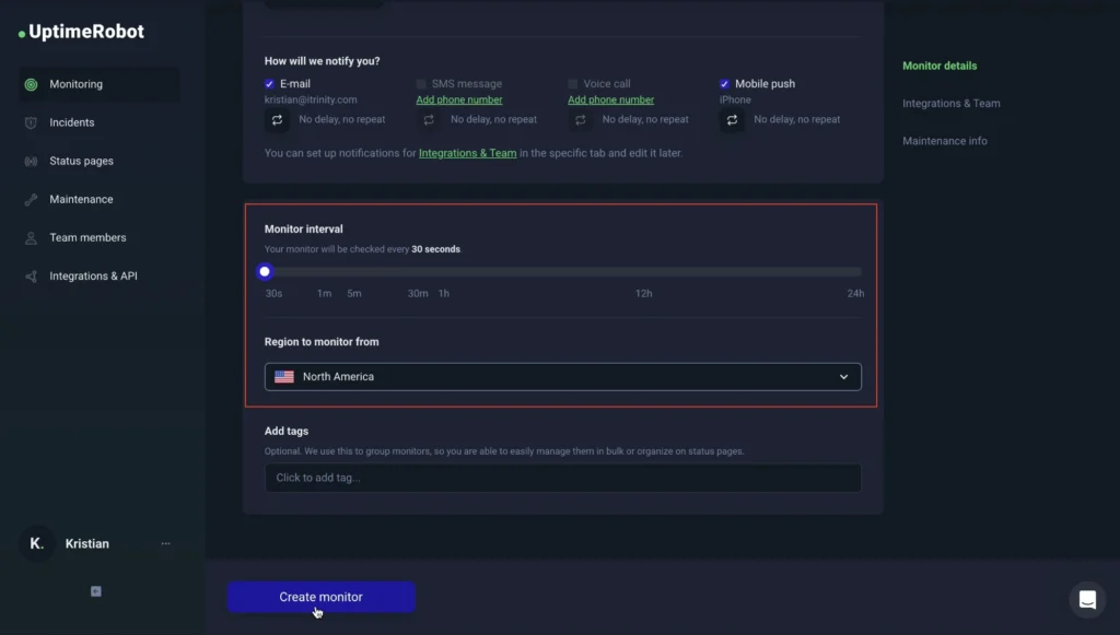 Uptimerobot monitoring interval