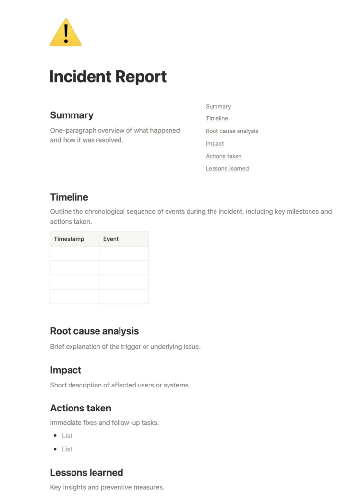 Lightweight one-pager post-mortem report template. Download now.