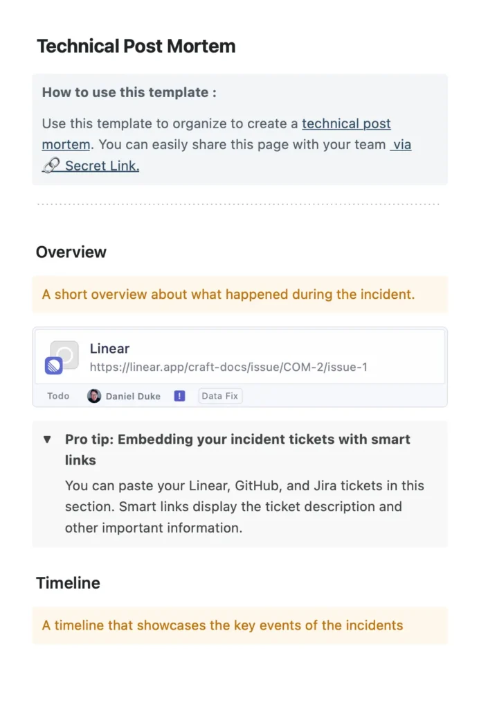 Incident post-mortem template by Craft. Download now.