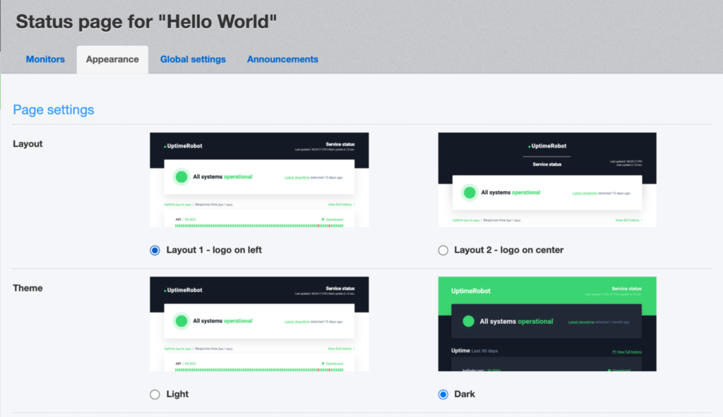 Change the appearance of your status page