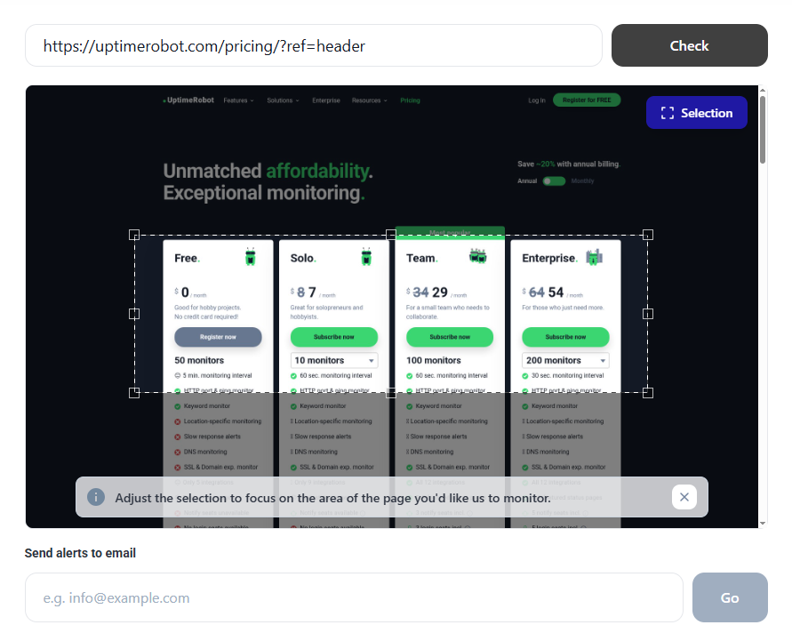 Uptimerobot competitor price tracking tool