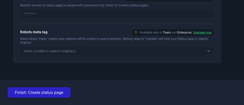 Finish creating your status page