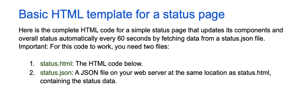 Basic HTML template for creating a status page