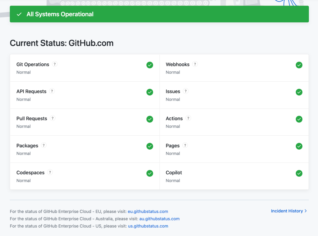 GitHub status page