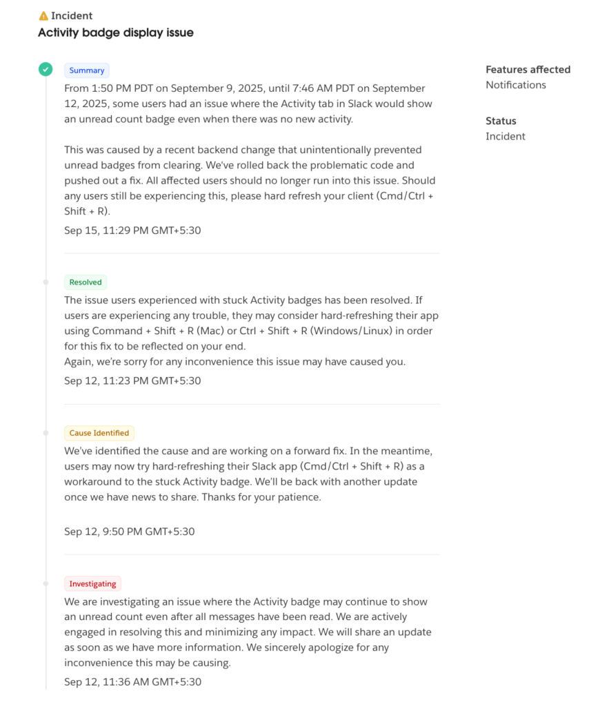 Slack incident report