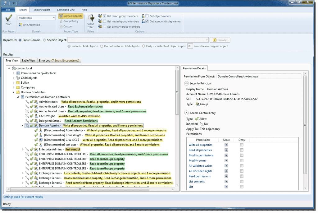 Permissions Reporter screenshot