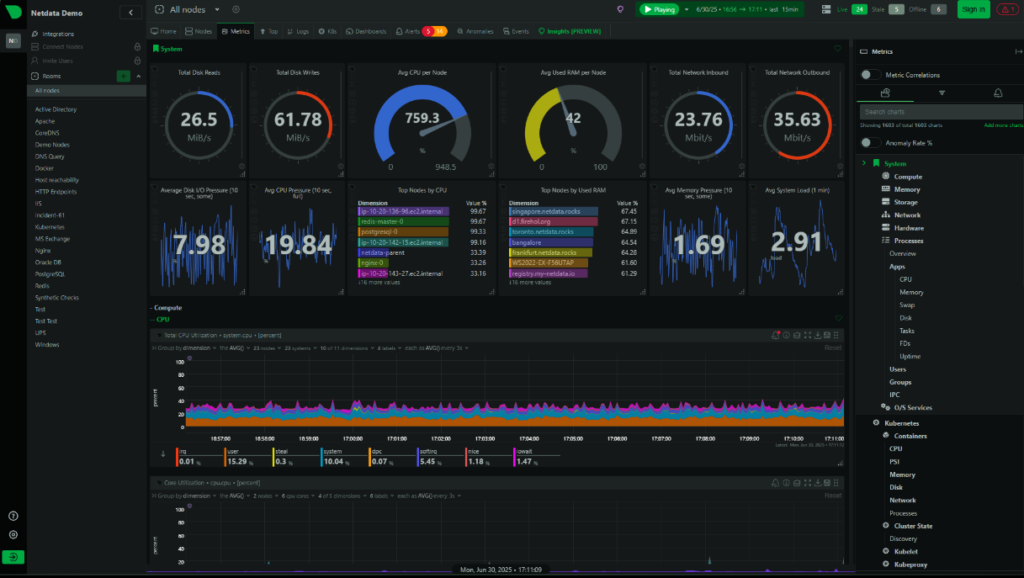 Netdata dashboard examplel