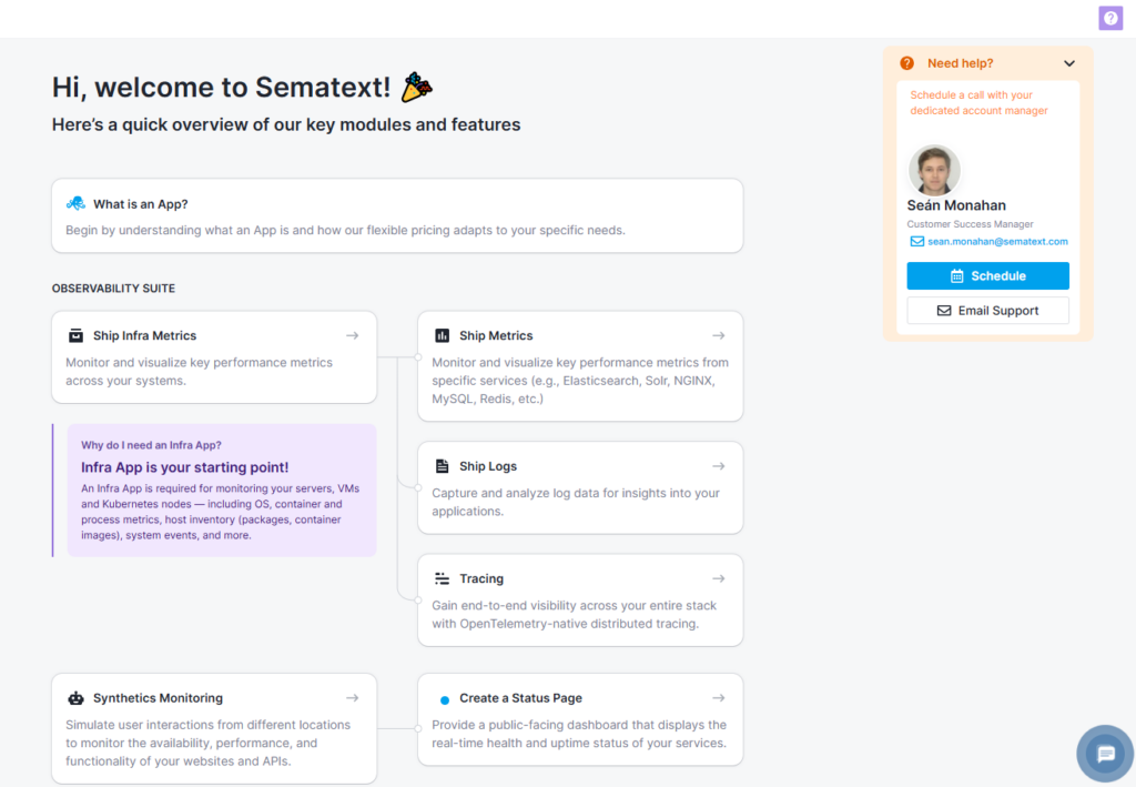Sematext start screen