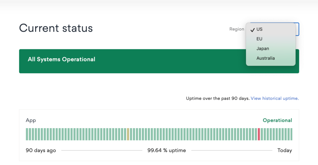 Asana also lets users view regional status by selecting their region from a dropdown menu.