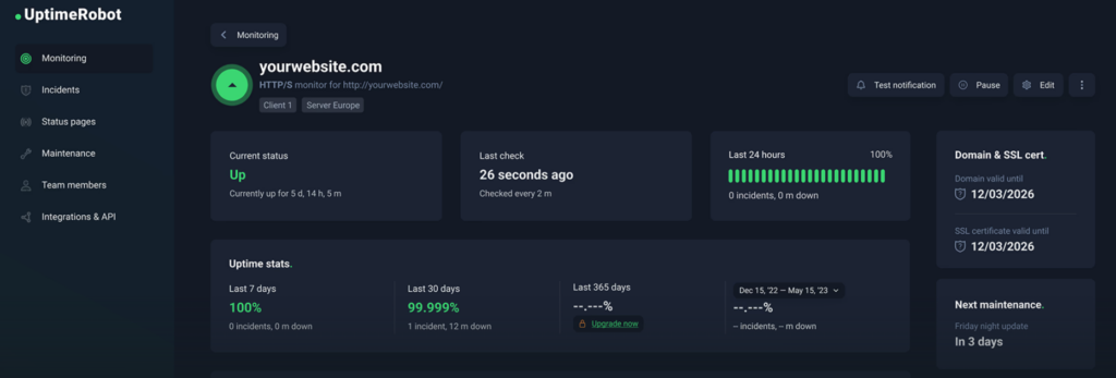 UptimeRobot status page example