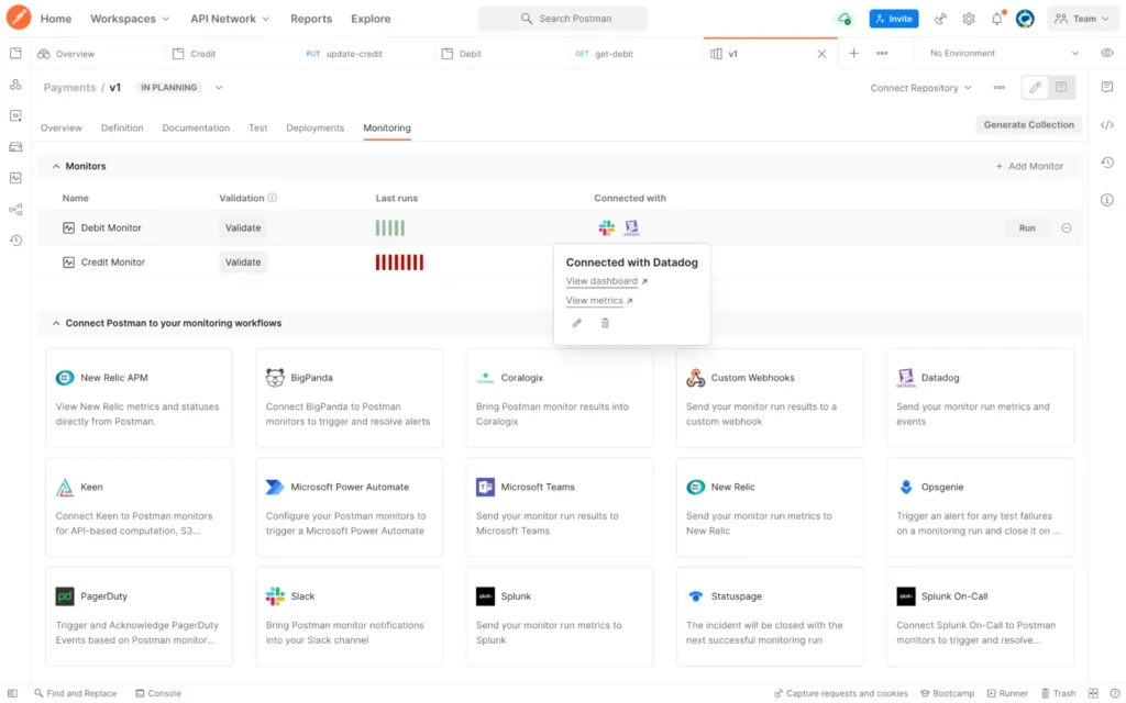 Postman dashboard