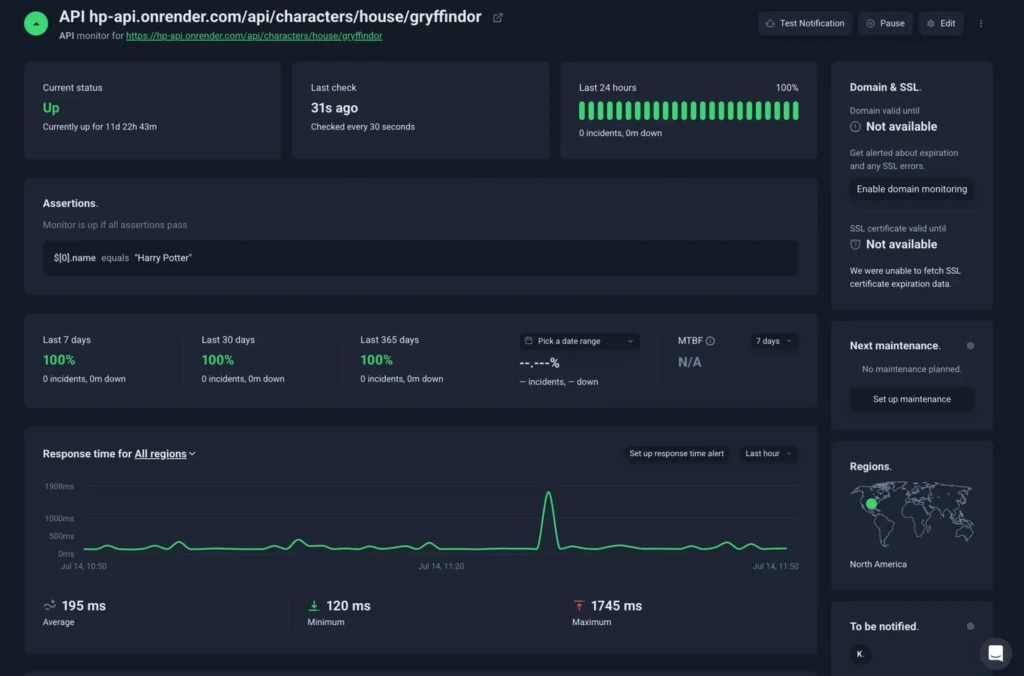 UptimeRobot API monitoring dashboard