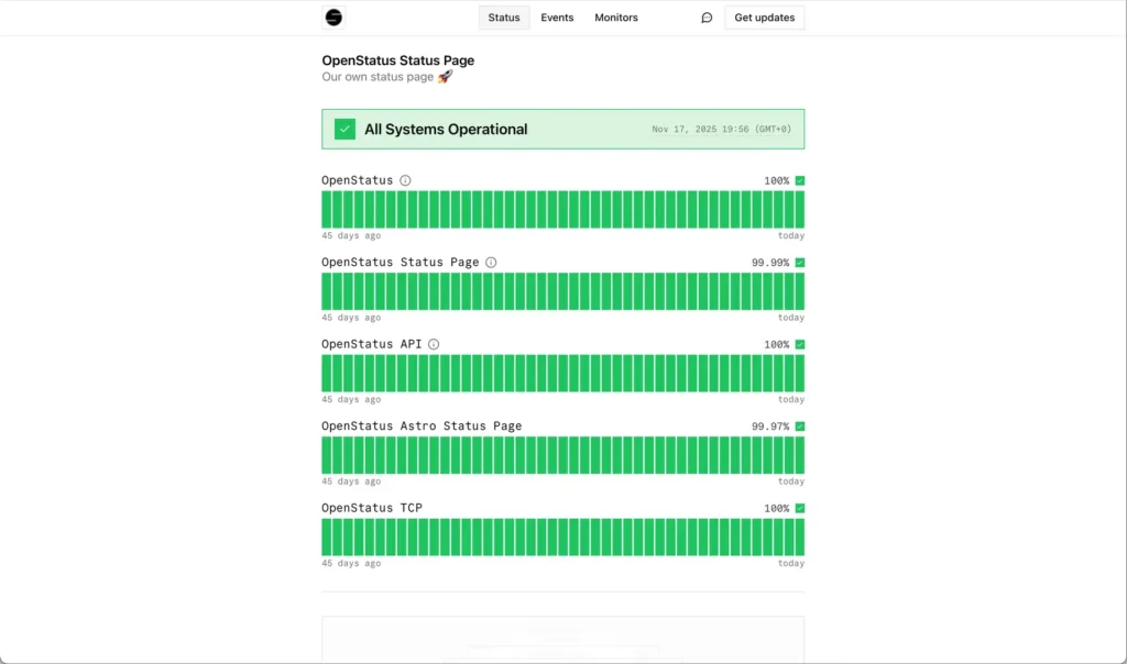 OpenStatus uptime status page example