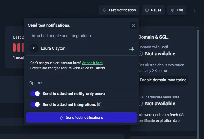 Send test nootifications screen