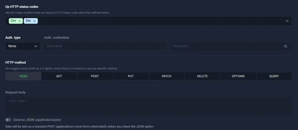 UptimeRobot HTTP status code dashboard