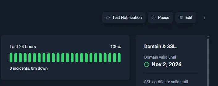 UptimeRobot test notification button
