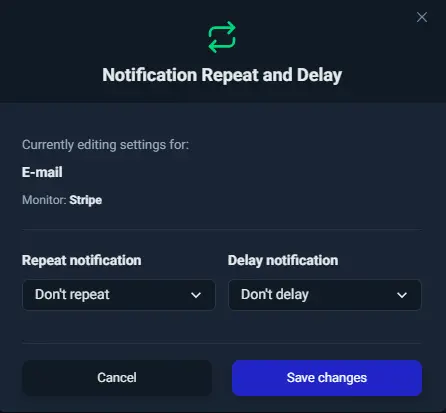 UptimeRobot third party monitoring alert settings