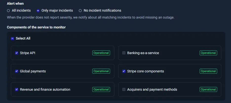 UptimeRobot third party monitoring choose components