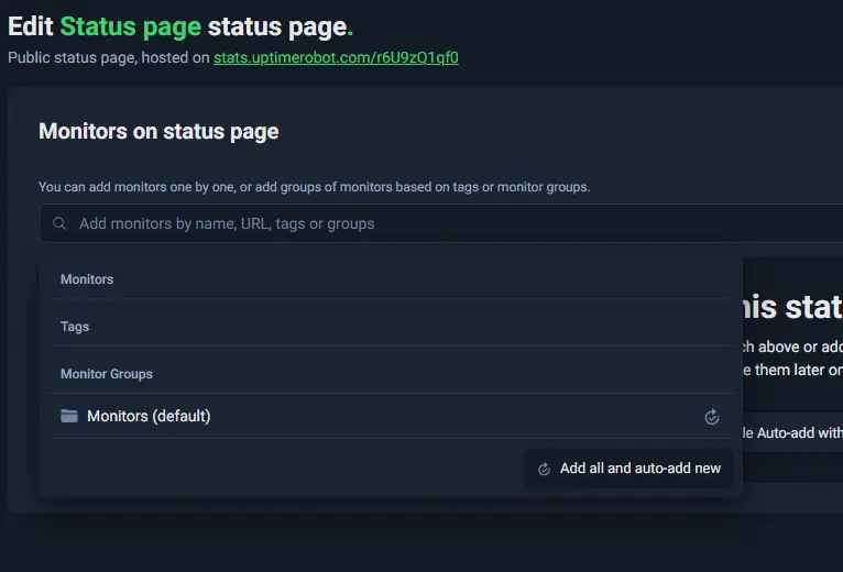 Edit status page UptimeRobot
